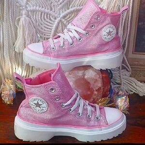 Converse Chuck Taylors High-top PLATFORM Shimmering Pink Sneakers GIRLS SZ 3